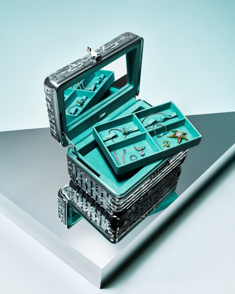 LVMH group siblings Rimowa and Tiffany & Co team up on a collection comprising the Vanity, Cabin suitcase, and Personal dressed in Tiffany Blue and redesigned to safeguard jewellery