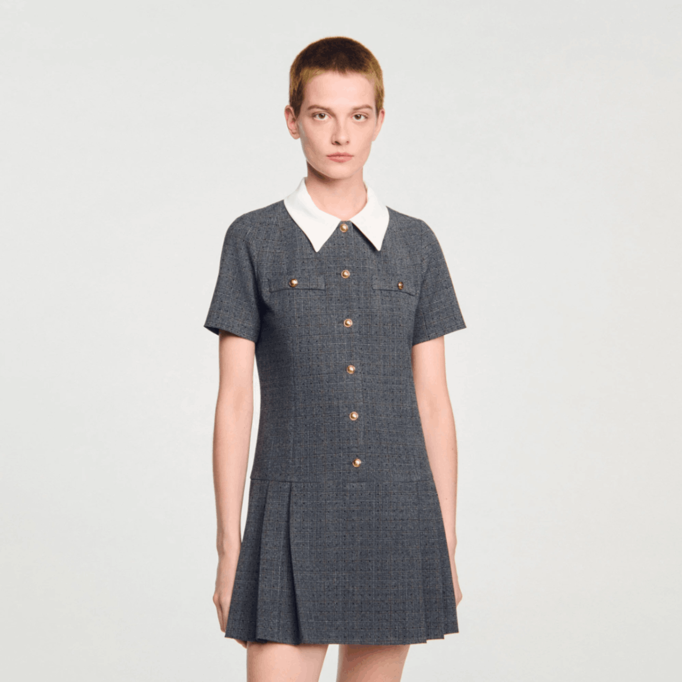 Sandro short pleated dress with rhinestones