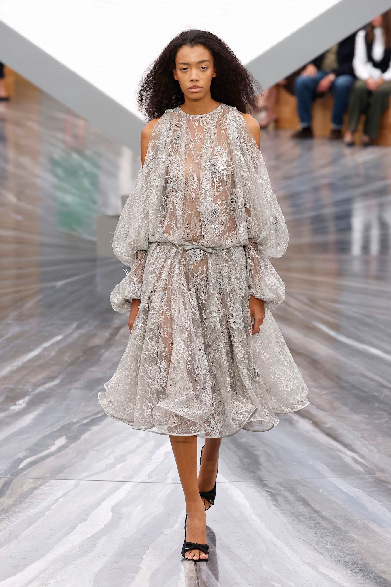 PARIS, FRANCE - OCTOBER 1: (EDITORIAL USE ONLY - For Non-Editorial use please seek approval from Fashion House) A model walks the runway during the Christian Dior Womenswear Spring/Summer 2026 show as part of Paris Fashion Week on October 1, 2025 in Paris, France. (Photo by Estrop/Getty Images)