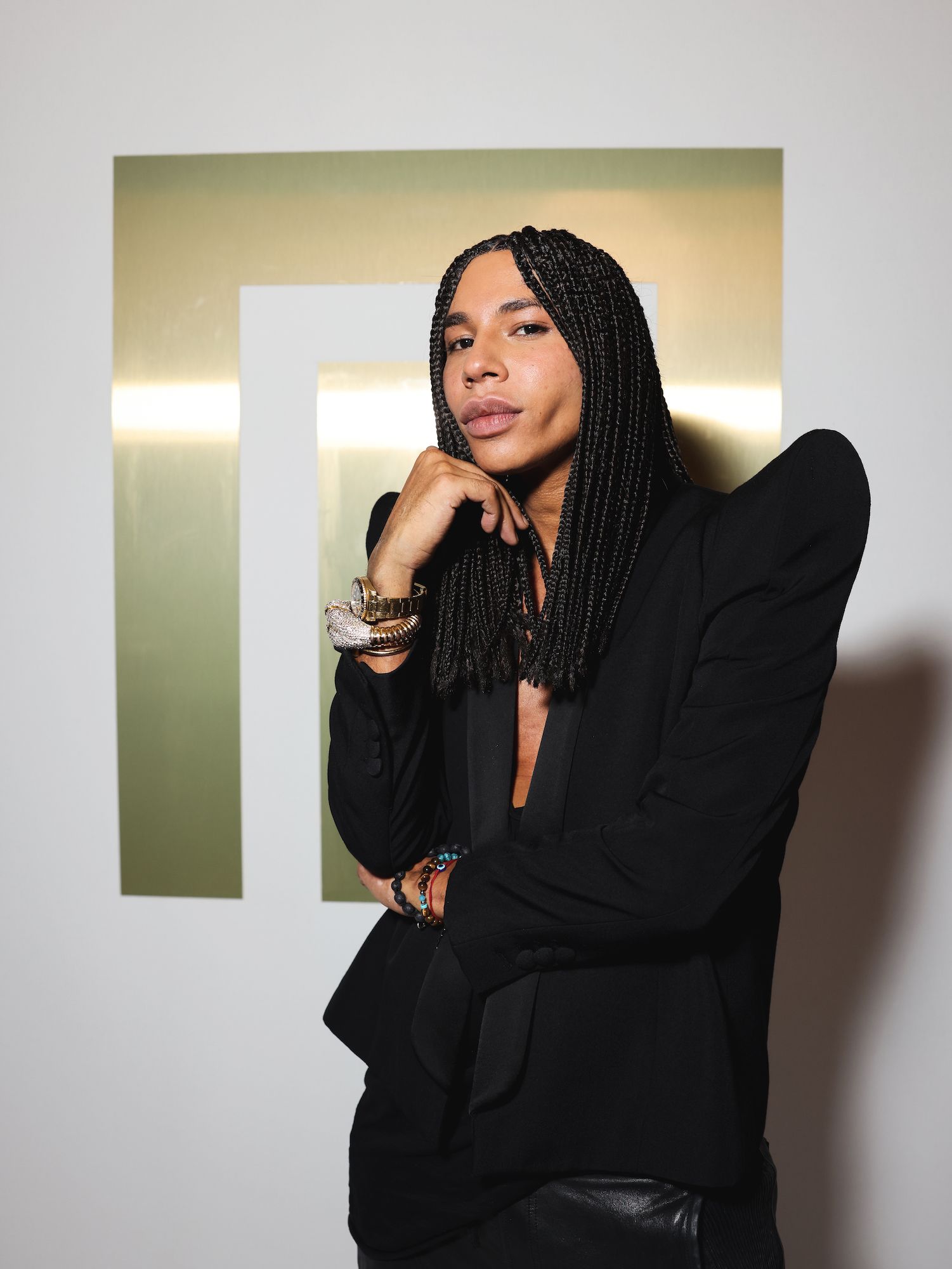PARIS, FRANCE - SEPTEMBER 25: Olivier Rousteing is seen backstage after the Balmain Womenswear Spring-Summer 2025 show as part of Paris Fashion Week on September 25, 2024 in Paris, France. (Photo by Arnold Jerocki/Getty Images for Balmain Beauty)