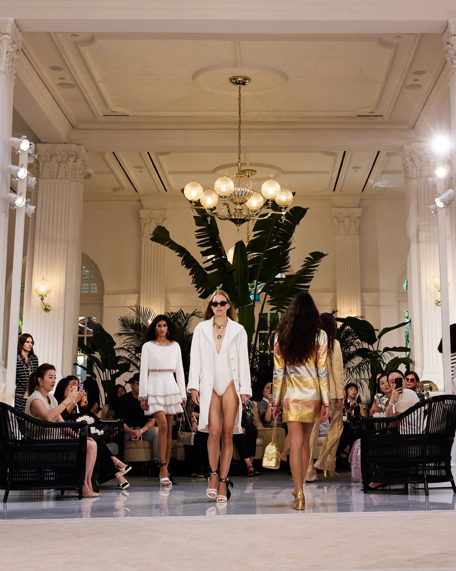 Chanel restaged its Cruise 2026 fashion show in Singapore, amidst the glamorous lobby and corridors of Raffles Hotel Singapore (Photo: Chanel)